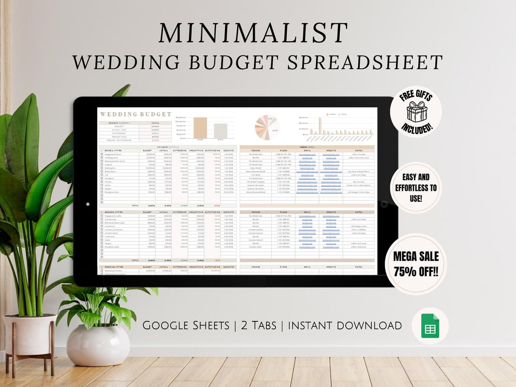 Wedding Budget Google Sheets Spreadsheet for Brides DIY Bridal Financial Planning Template for Grooms Managing Expenses Simple Organizer