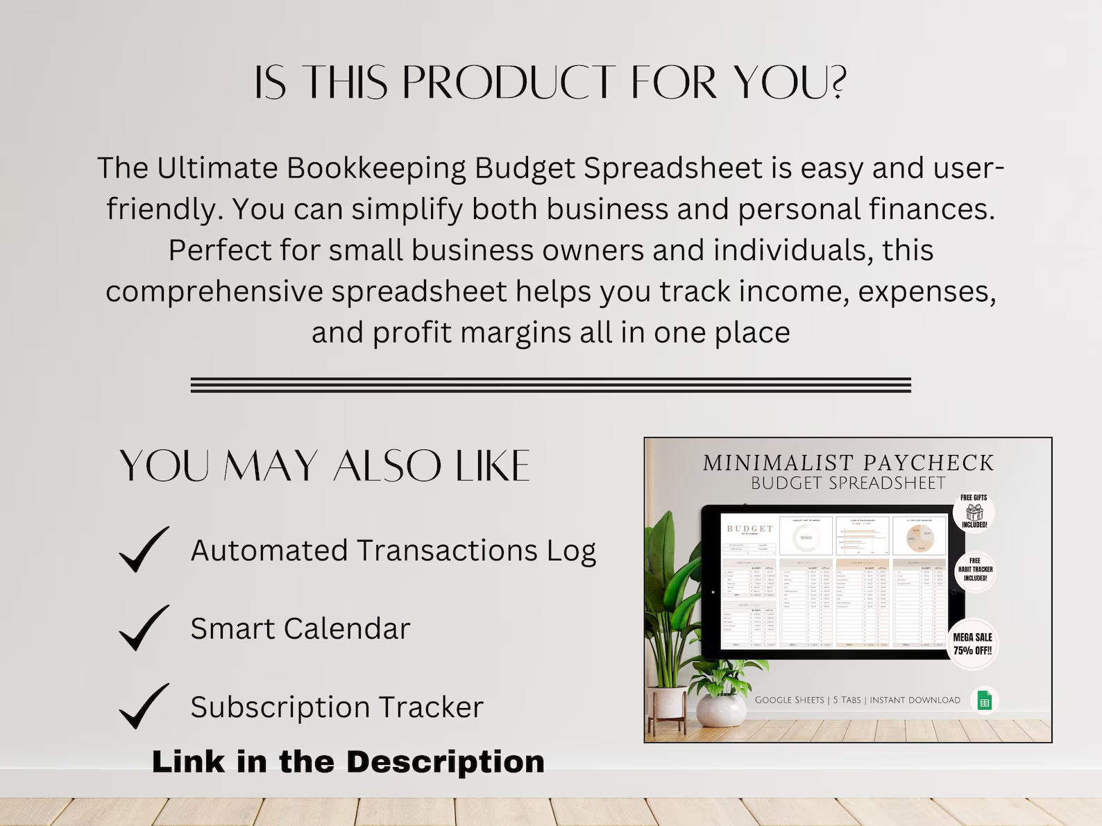 Simple Small Bookkeeping Business Google Sheets Spreadsheet Minimalist Easy to Use for Freelance Owners Template Income Expense Tracker Tool
