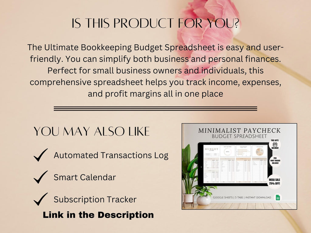 Easy Bookkeeping Google Sheets Budget Spreadsheet Monthly Annual Planner Income Expense Tracker for Entrepreneurs Small Business Owners WFH