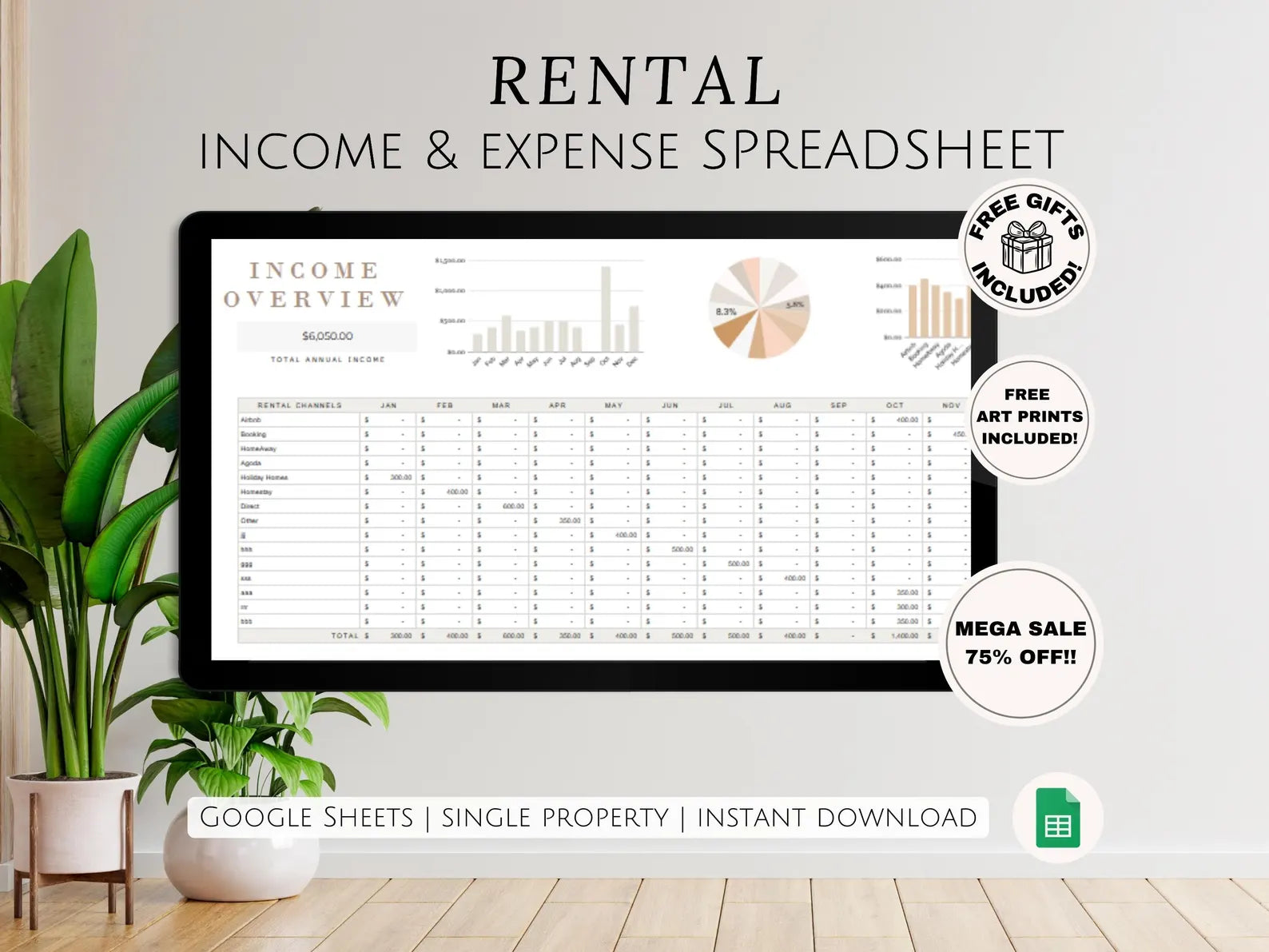 Google Sheets Rental Income & Expense Single Property Landlord Tracker Spreadsheet Profit Investment Management for Real Estate Agents Costs