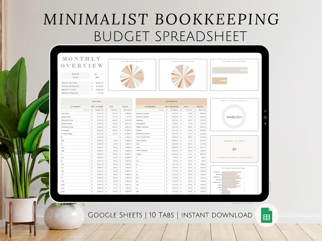 Simple Small Bookkeeping Business Google Sheets Spreadsheet Minimalist Easy to Use for Freelance Owners Template Income Expense Tracker Tool