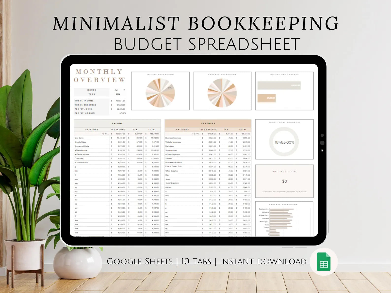 Simple Small Bookkeeping Business Google Sheets Spreadsheet Minimalist Easy to Use for Freelance Owners Template Income Expense Tracker Tool
