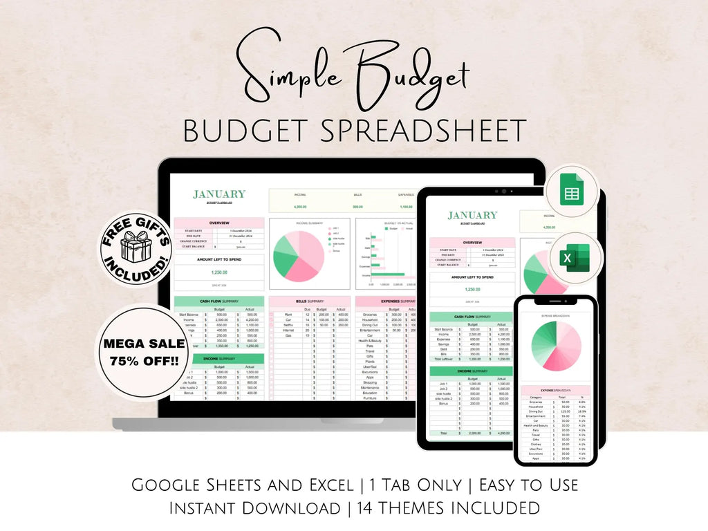 Budget Planner for Google Sheets and Excel for Beginners Monthly Spreadsheet for Weekly work-life balance, Income Expense Budget Tracker