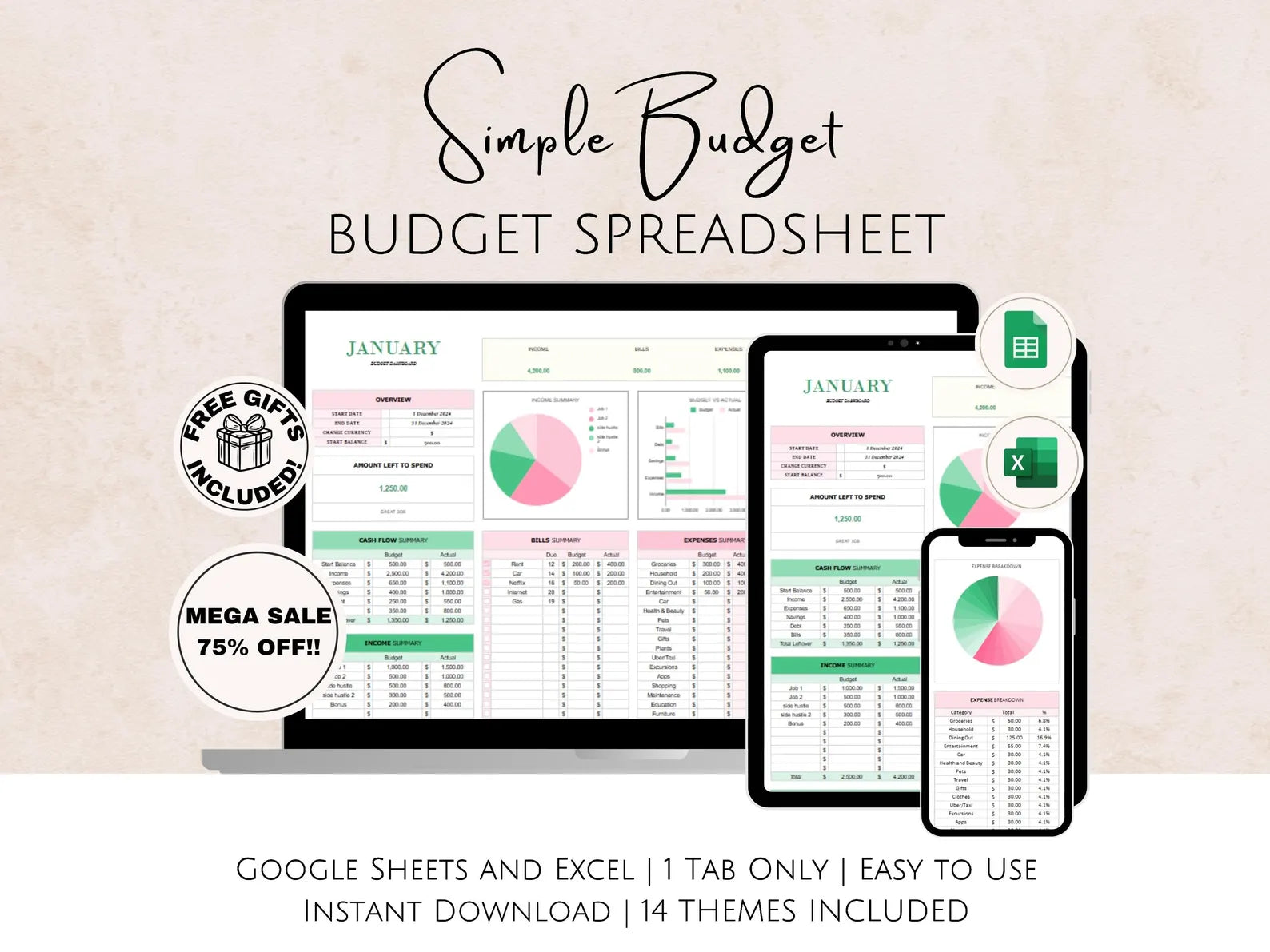 Budget Planner for Google Sheets and Excel for Beginners Monthly Spreadsheet for Weekly work-life balance, Income Expense Budget Tracker