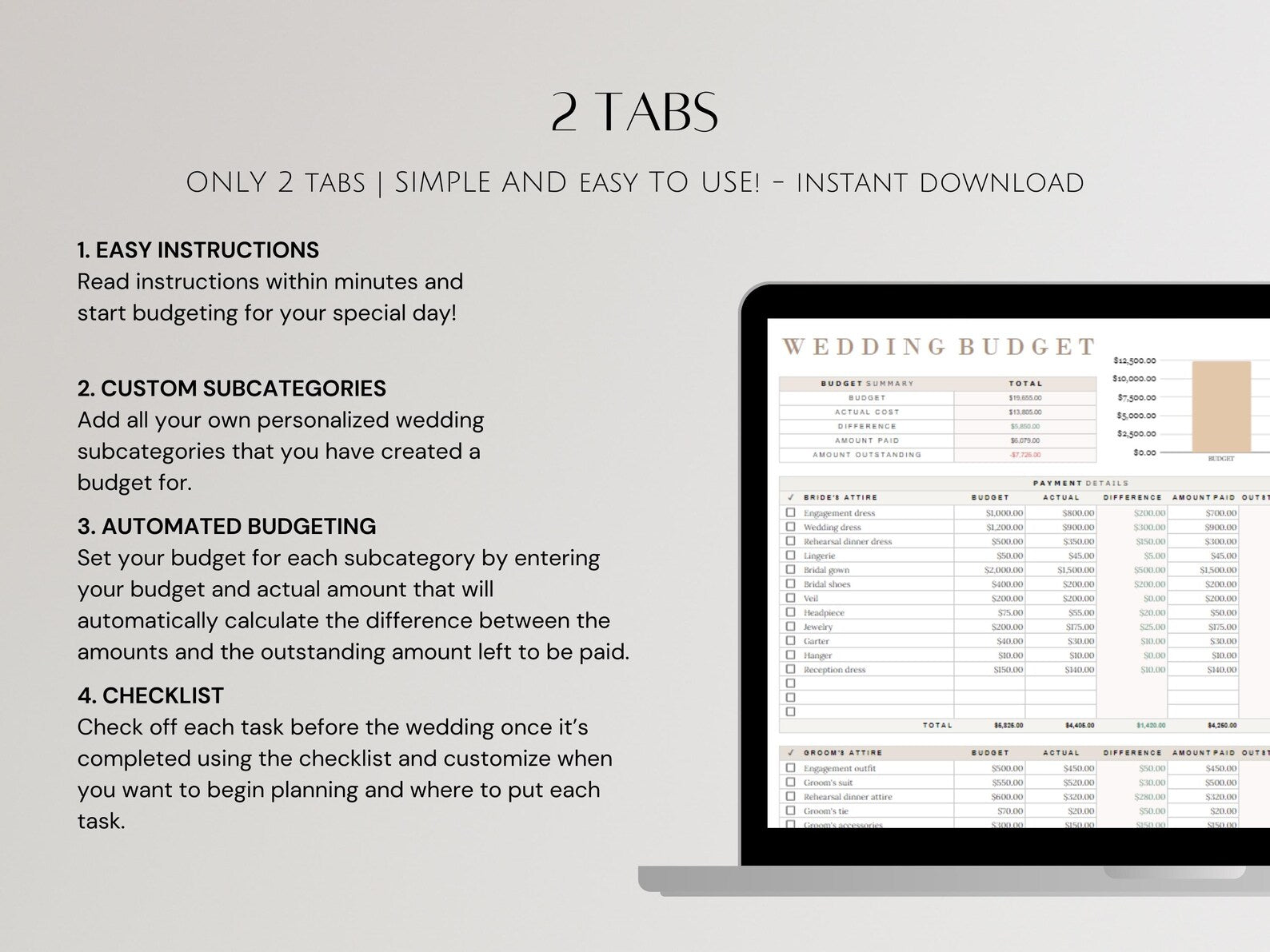 Wedding Budget Google Sheets Spreadsheet for Brides DIY Bridal Financial Planning Template for Grooms Managing Expenses Simple Organizer
