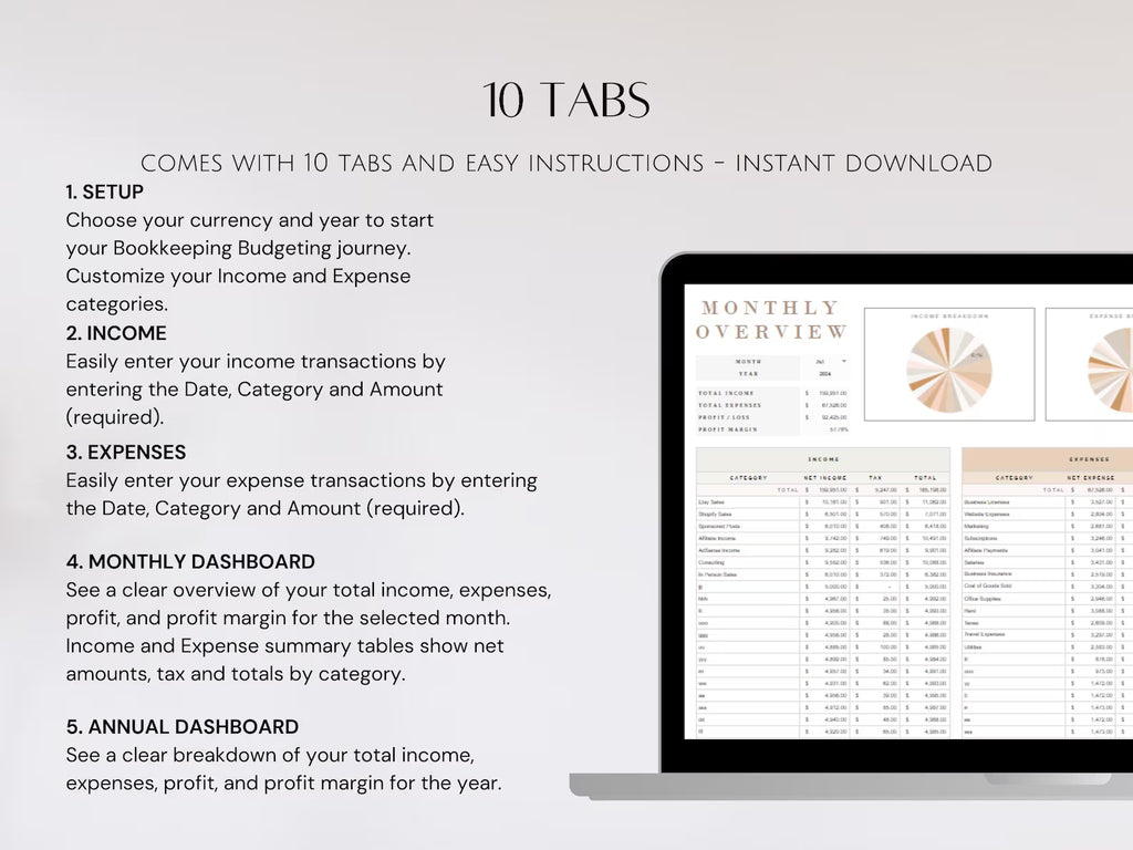 Simple Small Bookkeeping Business Google Sheets Spreadsheet Minimalist Easy to Use for Freelance Owners Template Income Expense Tracker Tool