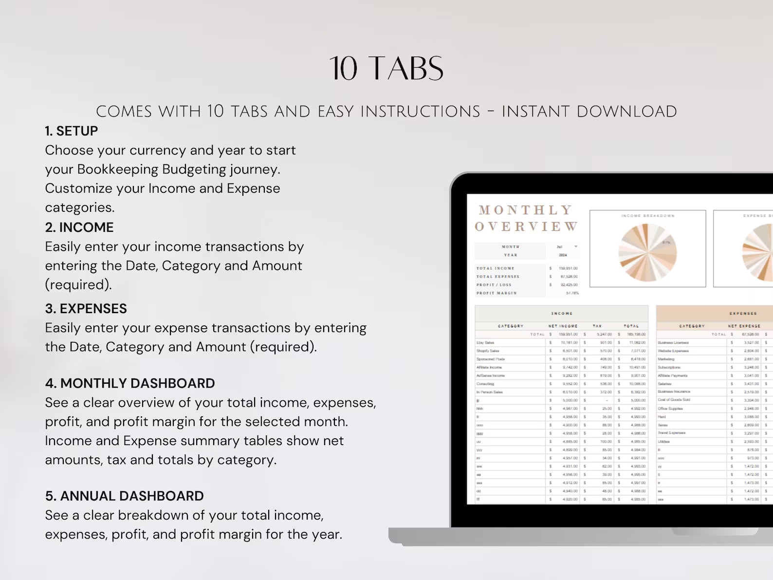 Simple Small Bookkeeping Business Google Sheets Spreadsheet Minimalist Easy to Use for Freelance Owners Template Income Expense Tracker Tool