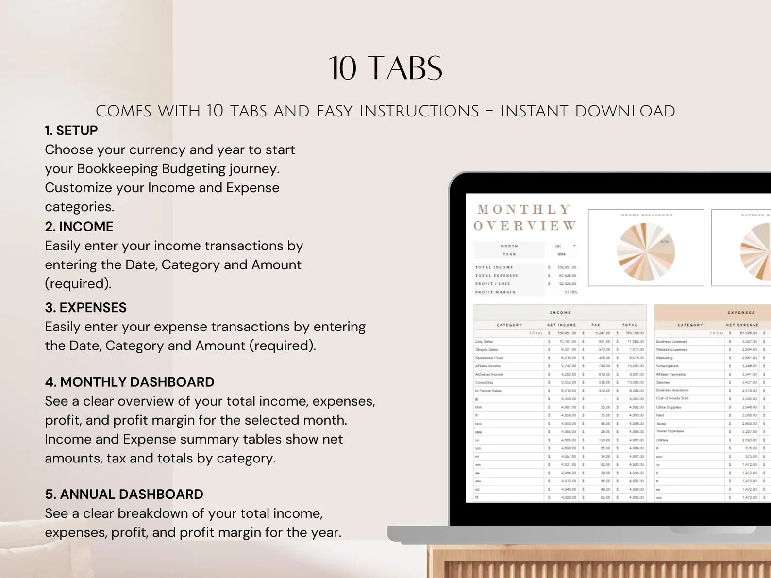 Ultimate Bookkeeping Google Sheets Budget Spreadsheet Monthly and Annual Profit Tracker WFH Personal Finance Small Business for Freelancer