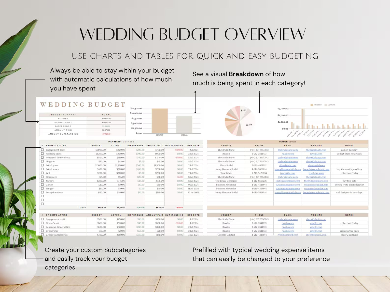 Wedding Budget Google Sheets Spreadsheet for Brides DIY Bridal Financial Planning Template for Grooms Managing Expenses Simple Organizer