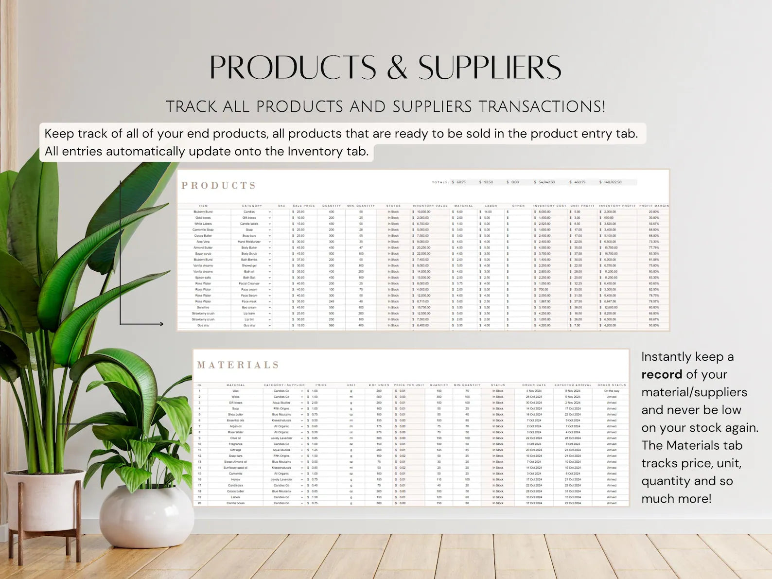 Simple Google Sheets Inventory Management Template Spreadsheet for Product Handmade Boutique Shop Creator Tracking Sales Dropshipping Vendor