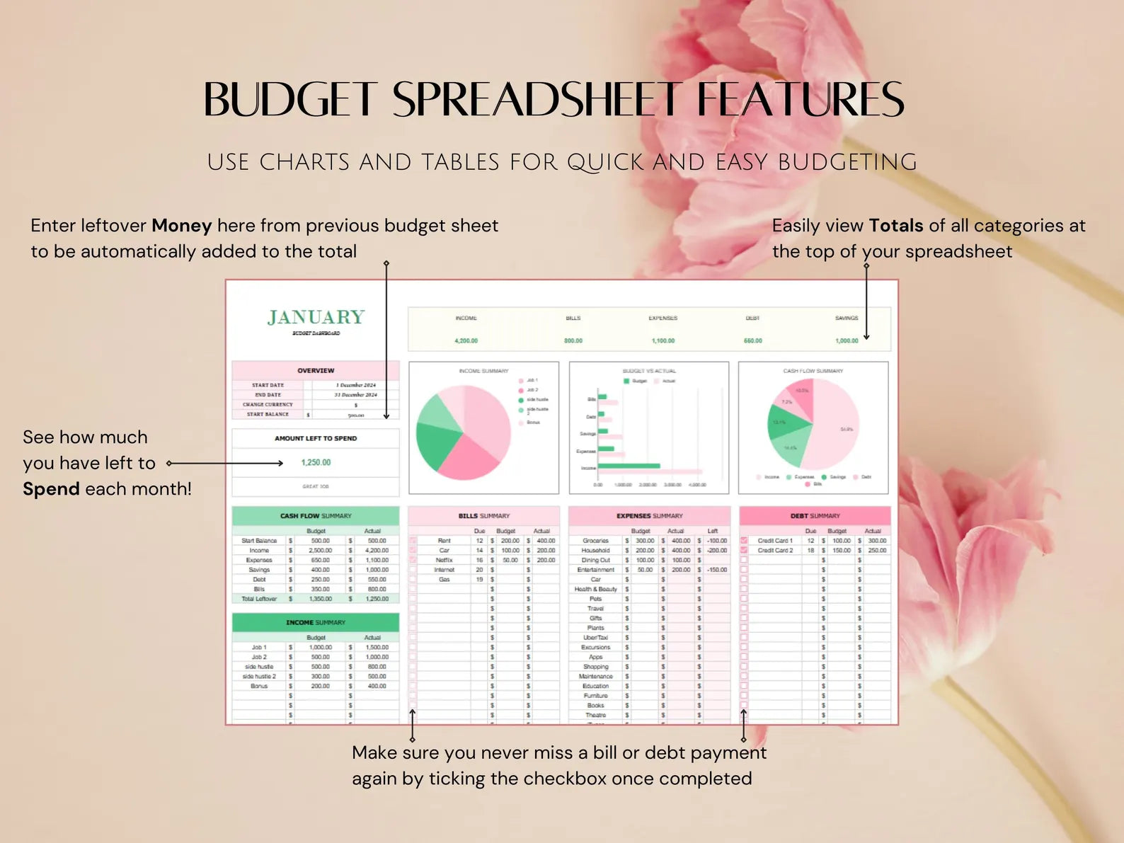 Easy Budgeting Google Sheets and Excel Template, Weekly BiWeekly Budget Summary Personal Finances, Monthly Beginner Income Expense Tracker