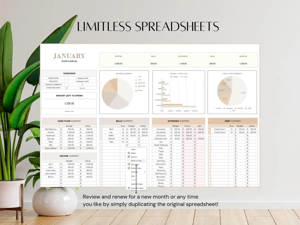 Excel Monthly Savings and Expenses Budget Spreadsheet, Weekly Income Bills Debt Tracker for Personal Financial Organizer Biweekly Template