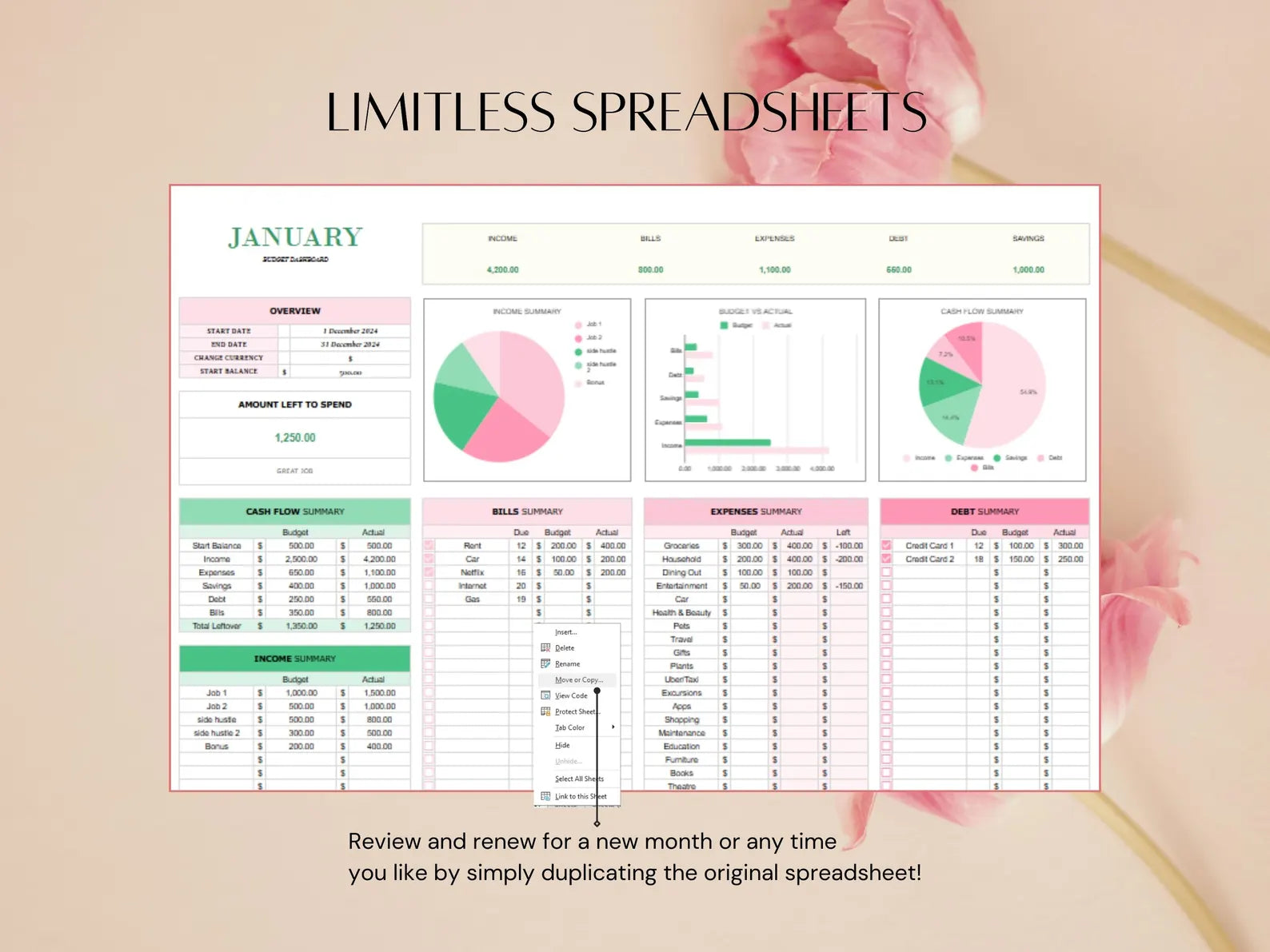 Easy Budgeting Google Sheets and Excel Template, Weekly BiWeekly Budget Summary Personal Finances, Monthly Beginner Income Expense Tracker