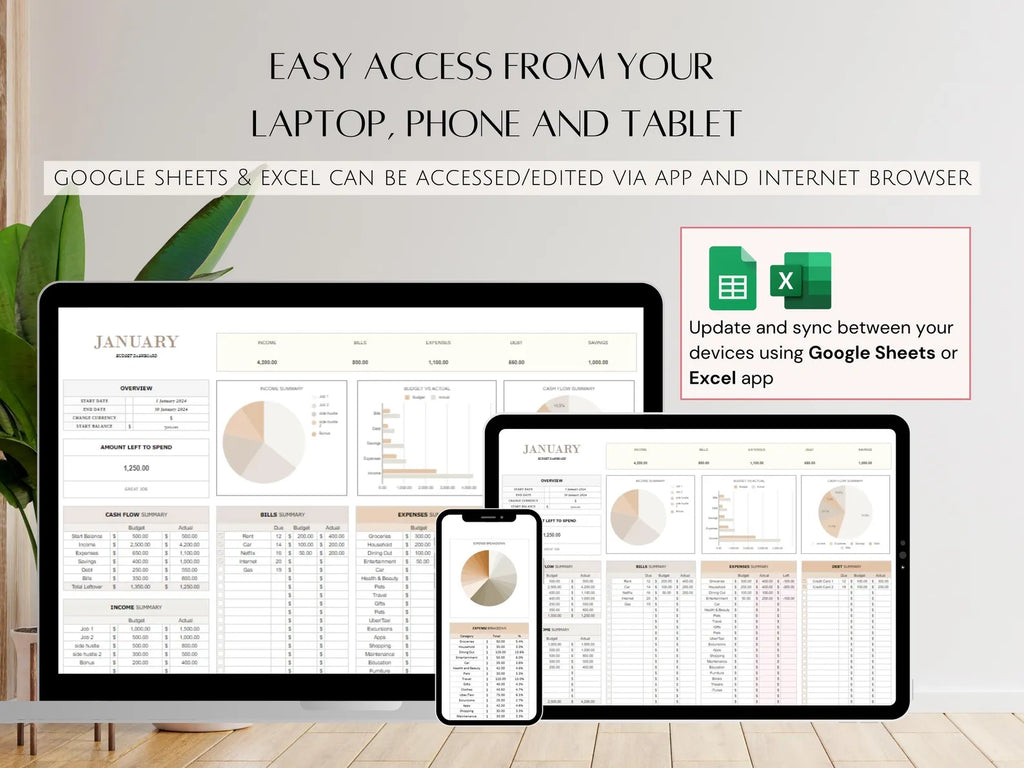 Excel Monthly Savings and Expenses Budget Spreadsheet, Weekly Income Bills Debt Tracker for Personal Financial Organizer Biweekly Template