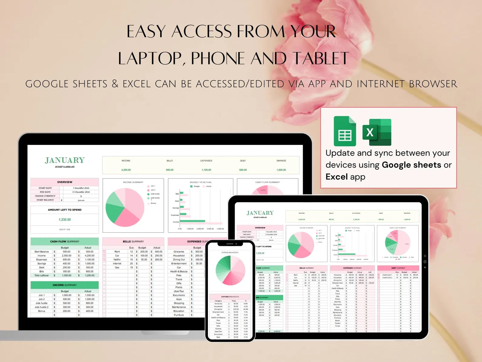 Easy Budgeting Google Sheets and Excel Template, Weekly BiWeekly Budget Summary Personal Finances, Monthly Beginner Income Expense Tracker