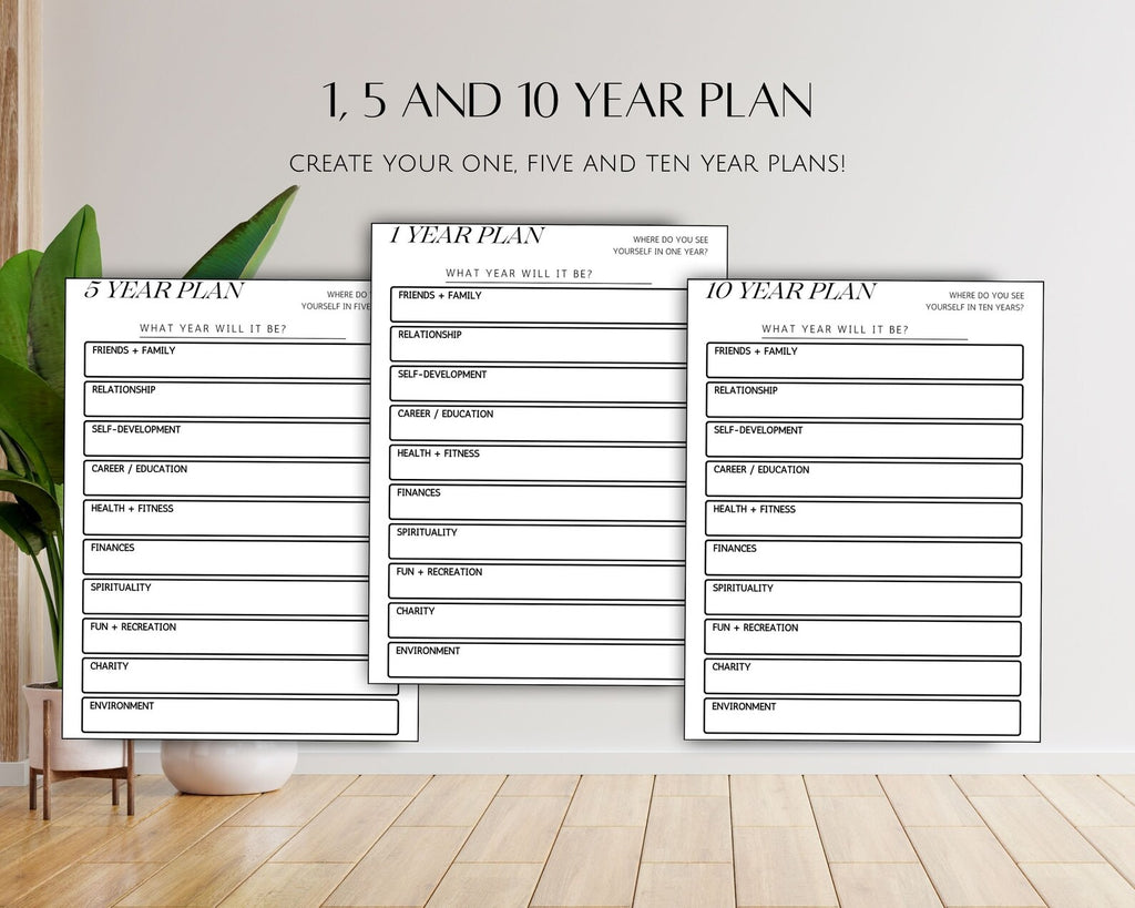 Printable Fillable Goal Planner Bundle, Daily Weekly Monthly Yearly Goals Tracker, Editable Printables PDF, Journal Habit & Vision Board