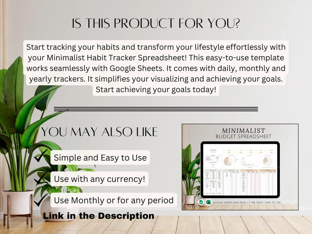 Google Sheets Simple Habit Tracker Spreadsheet College Student Simple Goal Setting Productivity Planner Small Business Owner Customizable