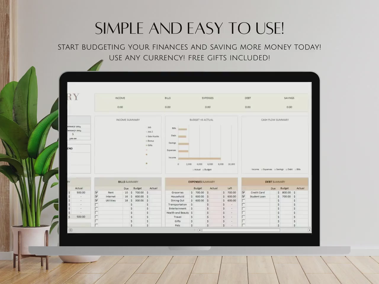 Excel Monthly Savings and Expenses Budget Spreadsheet, Weekly Income Bills Debt Tracker for Personal Financial Organizer Biweekly Template