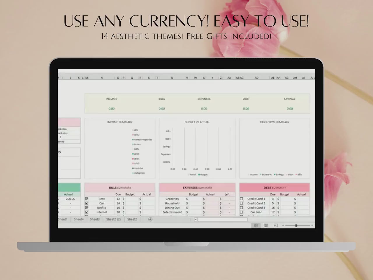 Easy Budgeting Google Sheets and Excel Template, Weekly BiWeekly Budget Summary Personal Finances, Monthly Beginner Income Expense Tracker